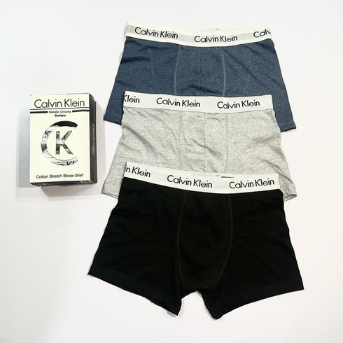 Men’s Boxers Cotton Stretch Trunks – Classic 3-Pack (Black, Grey, Blue)