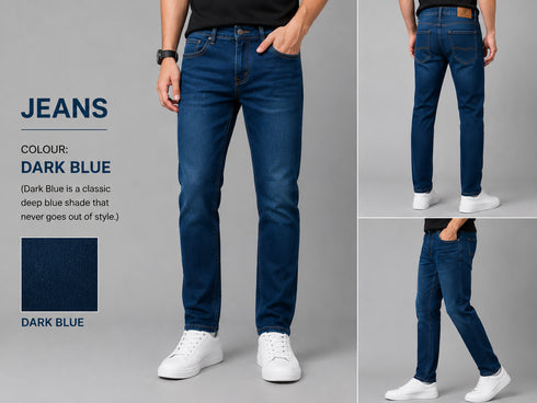 Regular Fit Denim Jeans For Men’s Dark Blue