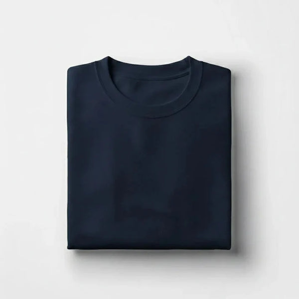 Cotton Round Neck Tee - Navy Blue