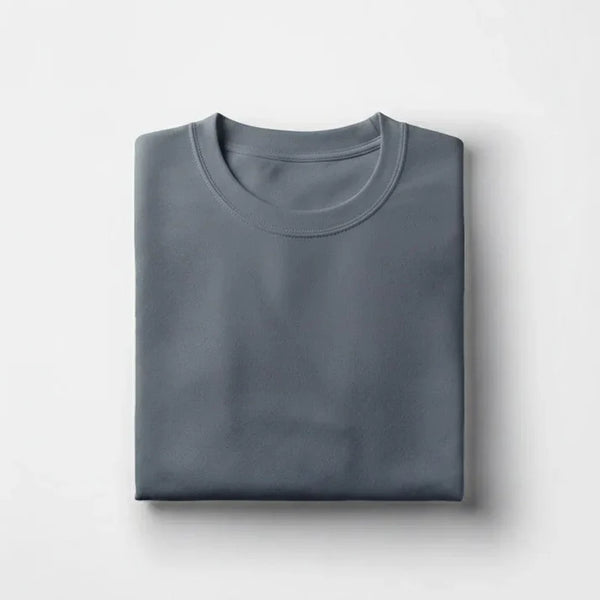 Cotton Round Neck Tee - Steel Gray