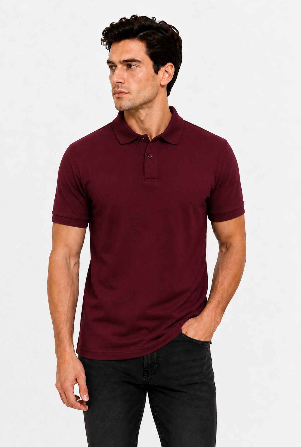 Maroon Plain Polo T-Shirt For Men