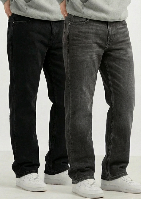 Men’s Premium Denim Pack of 2 – Regular Fit Jeans (Black & Dark Gray)