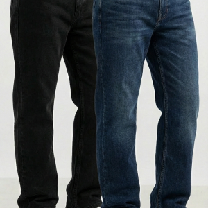 Men’s Premium Denim Pack of 2 – Regular Fit Jeans (Black & Dark Blue)