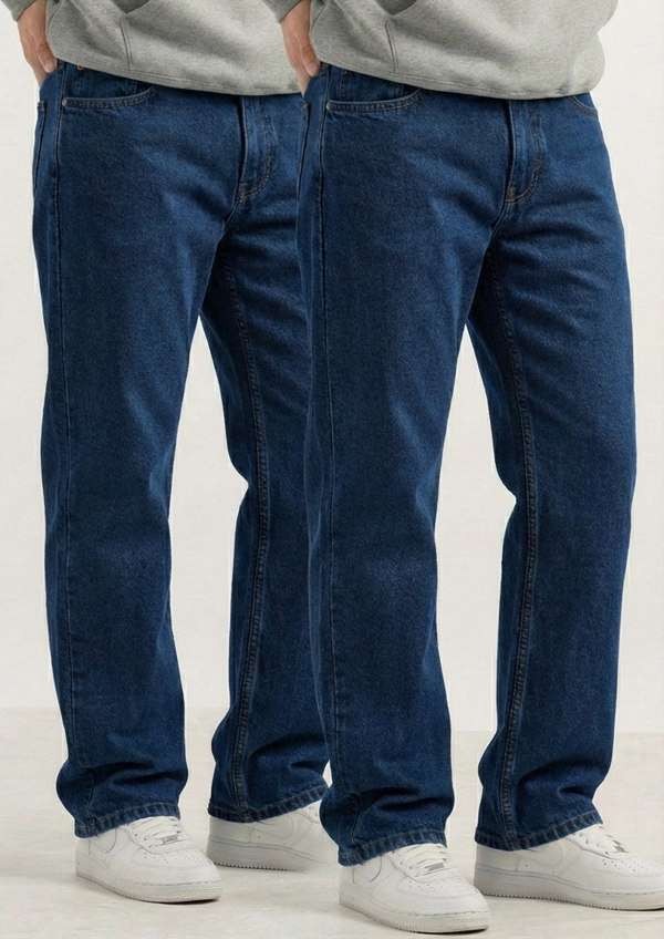 Men’s Premium Regular Fit Jeans Pack of 2 – Dark Blue Classic Denim Set