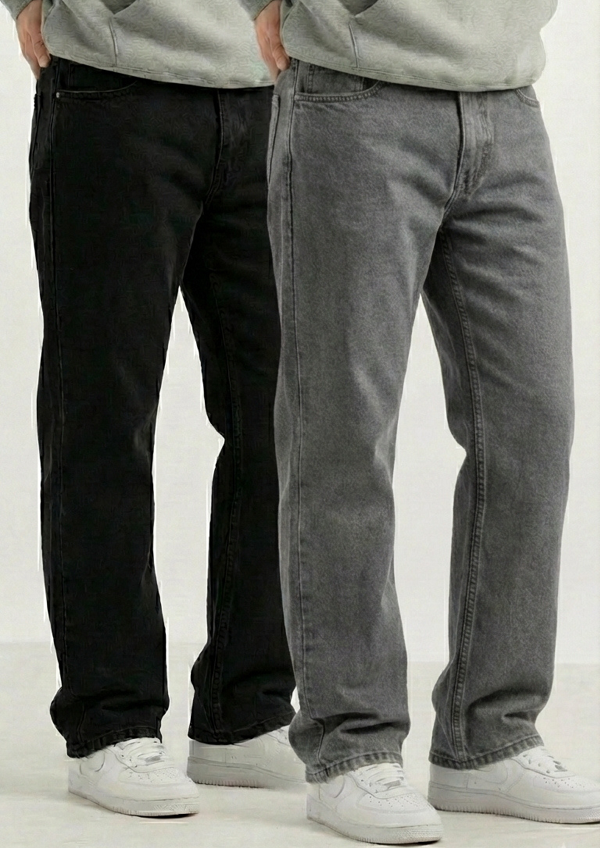 Men’s Smart Casual Pack of 2 – Regular Fit Jeans (Black & Gray Shades)