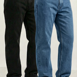 Men’s Essential Style Pack of 2 – Regular Fit Jeans (Black & Blue Combo)