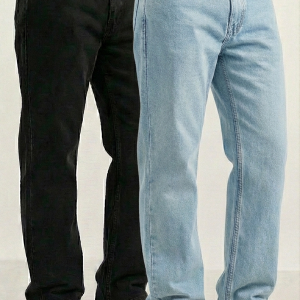 Men’s Smart Casual Pack of 2 – Regular Fit Jeans (Black & Light Blue Shades)