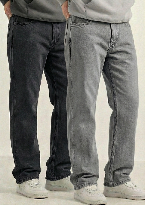 Men’s Premium Denim Pack of 2 – Regular Fit Jeans (Dark Gray & Gray)