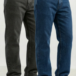 Men’s Classic Denim Pack of 2 – Regular Fit Jeans (Dark Gray & Blue)