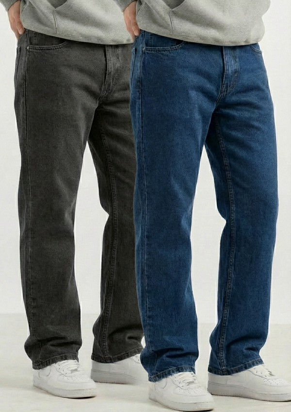 Men’s Classic Denim Pack of 2 – Regular Fit Jeans (Dark Gray & Blue)