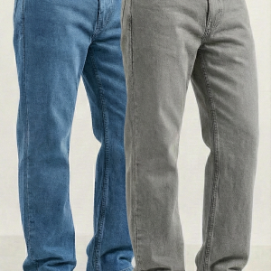 Men’s Signature Denim Pack of 2 – Regular Fit Jeans (Gray & Blue)
