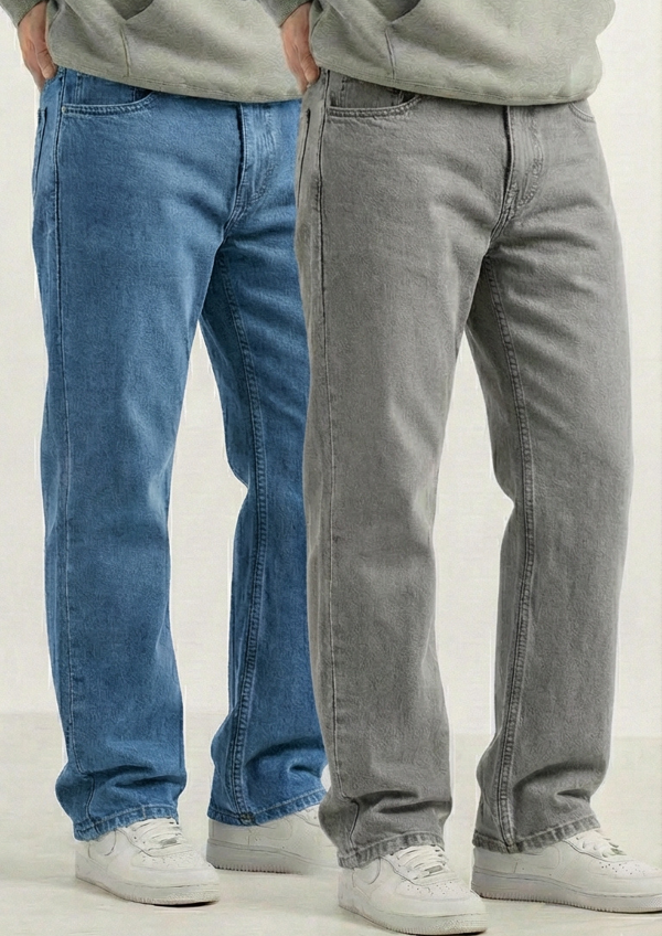 Men’s Signature Denim Pack of 2 – Regular Fit Jeans (Gray & Blue)