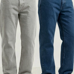 Men’s Premium Denim Pack of 2 – Regular Fit Jeans (Gray & Dark Blue)