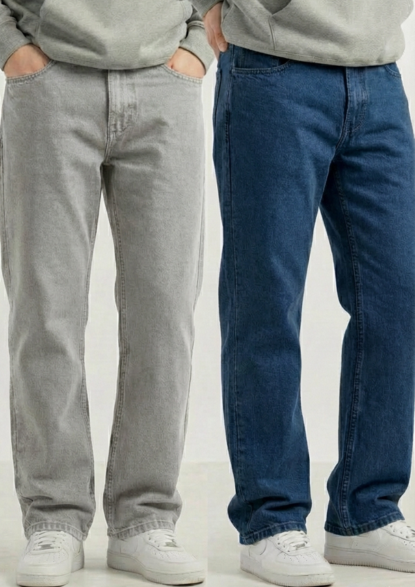 Men’s Premium Denim Pack of 2 – Regular Fit Jeans (Gray & Dark Blue)