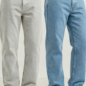 Men’s Classic Denim Pack of 2 – Regular Fit Jeans (Light Gray & Blue)