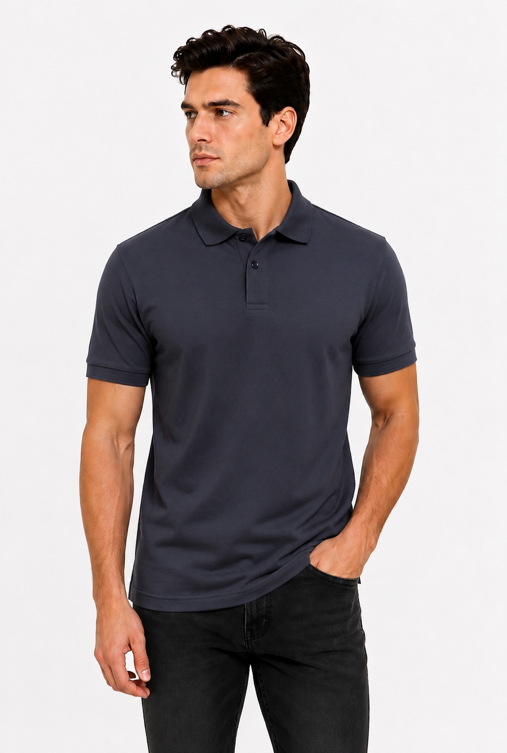 Steel Grey Plain Polo T-Shirt For Mens