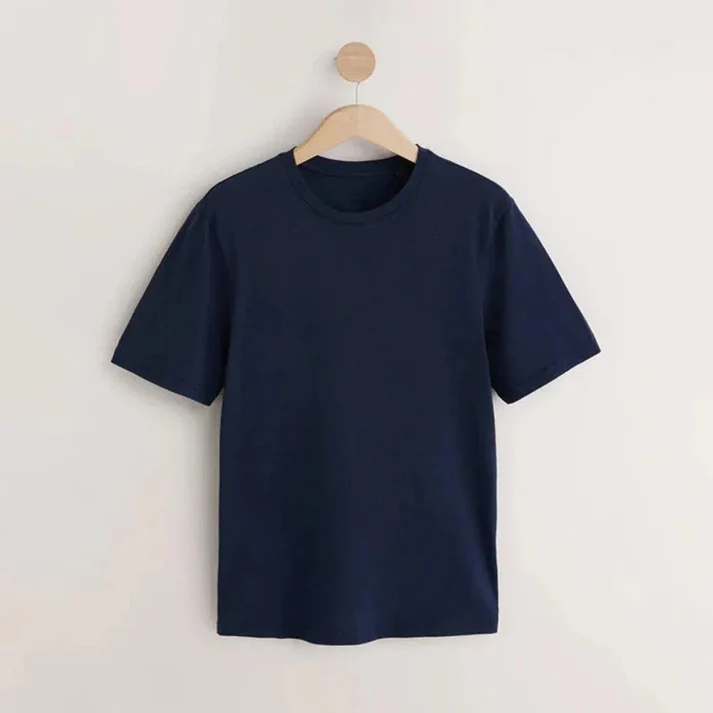 Cotton Round Neck Tee - Navy Blue - Image 5