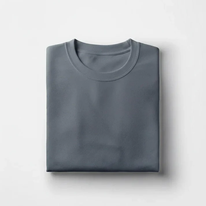 Cotton Round Neck Tee - Steel Gray