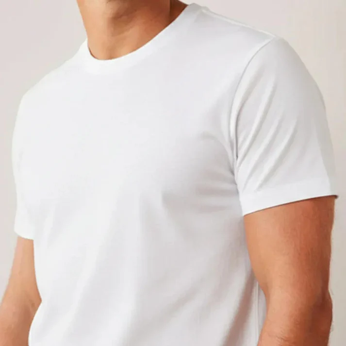 Cotton Round Neck Tee - White - Image 4