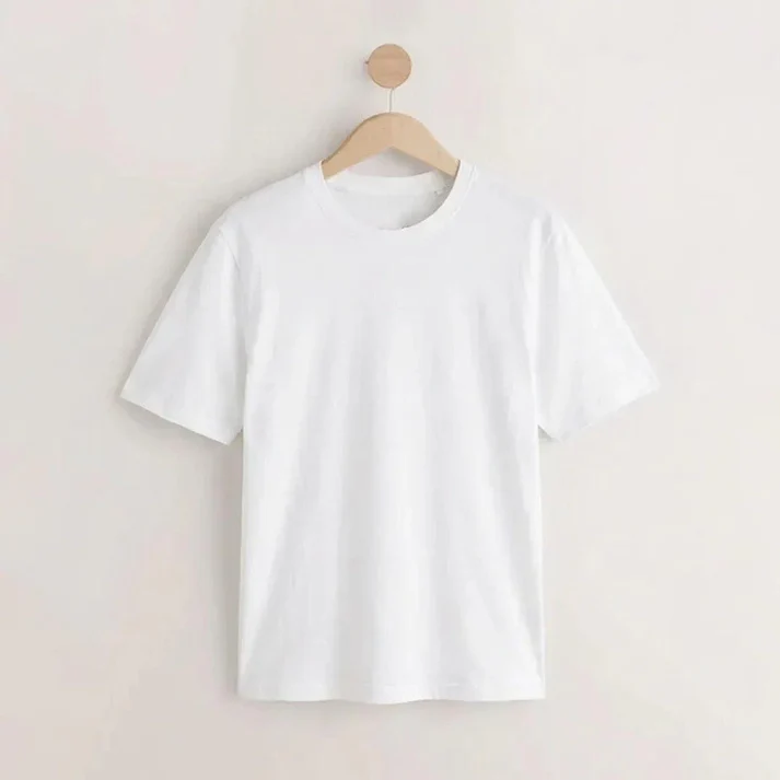 Cotton Round Neck Tee - White - Image 2