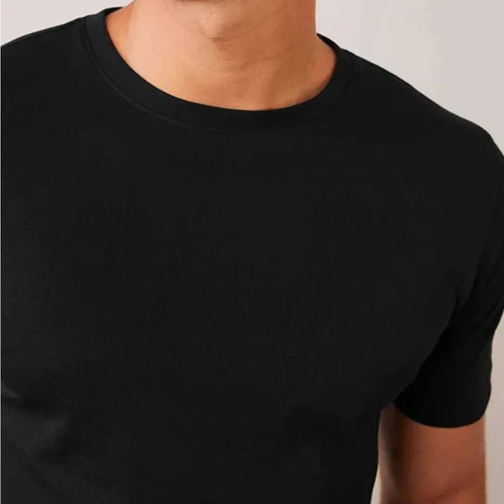 Cotton Round Neck Tee - Black - Image 3