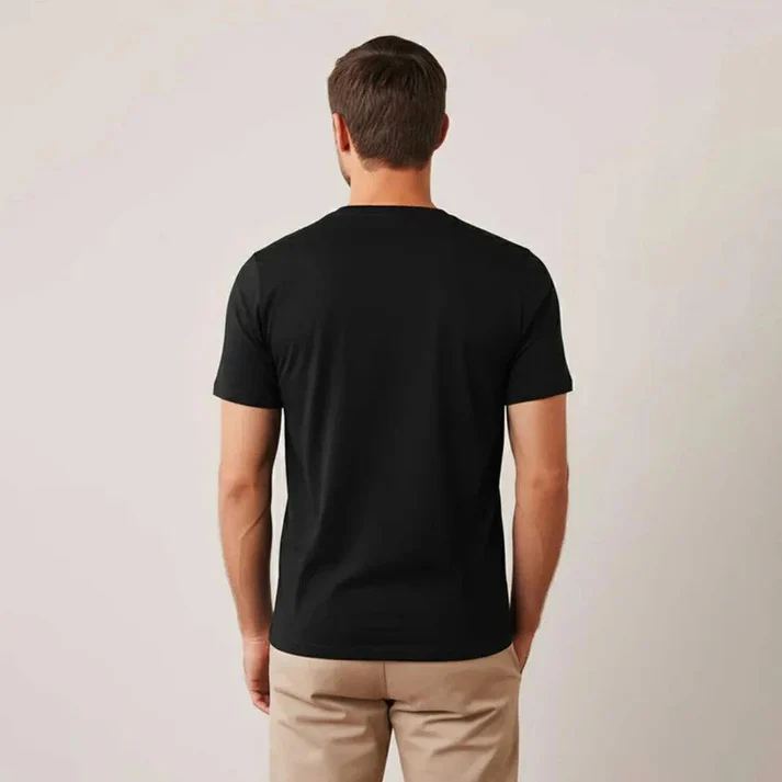 Cotton Round Neck Tee - Black - Image 4