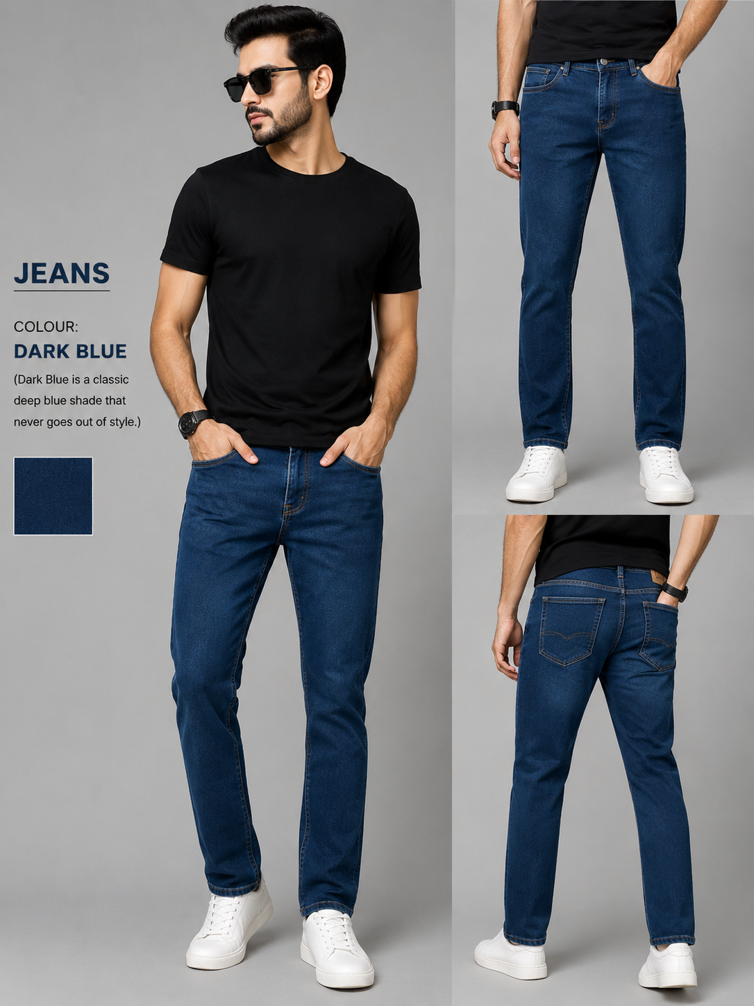 Regular Fit Denim Jeans For Men’s Deep Dark blue