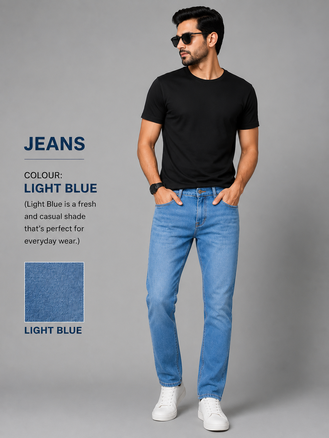 Regular Fit Denim Jeans For Men’s light blue