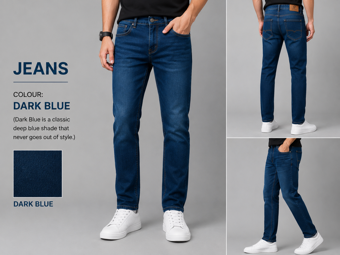 Regular Fit Denim Jeans For Men’s Dark Blue