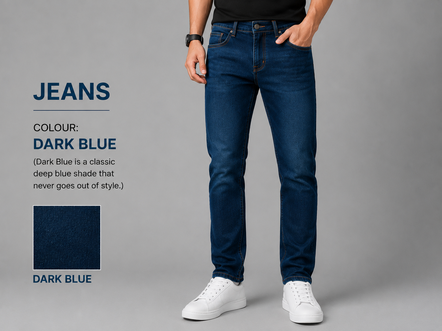 Regular Fit Denim Jeans For Men’s Dark Blue - Image 2